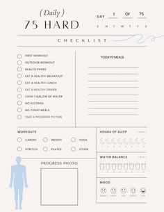 track every day of your 75 hard challenge with this digital planner! #75hard #75hardchallenge #fitnessandnutrition #fitness #workout #journal #journaling #planner 75 Hard Journal Ideas, 75 Day Workout Challenge, 75 Hard Checklist, Digital Checklist, Body Physique, Buddhism Wallpaper