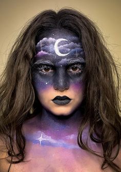 Artistic makeup Galaxy Face Paint, Creepy Makeup, Halloween Tutorial, Dark Fairy, Horror Movie Characters, Bride Of Frankenstein