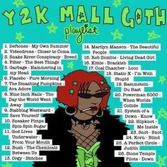 the poster for y2k mall goth's playlist, which features an image of a woman with red hair