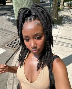 Bubble Braid Locs, Locs With Big Parts, Long Buterfluffy Locs, Septum Piercing On Black Women With Locs, Girls With Locs Aesthetic, Dreadlocks Hair Care, Dreadlock Style, Short Locs Hairstyles, Dread Hairstyles