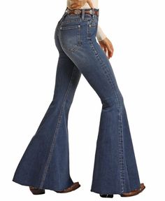 Description: WHB1670 These medium wash jeans with big old bells are a must have for every closet this fall! So extremely comfortable and they will add the perfect amount of fun to so many outfits. Probably one of the most comfortable jeans I've ever put on! 92.5% Cotton, 6% Polyester, 1.5% Spandex Extra stretch Bell Bottom High rise 34" leg opening Machine wash cold Front Button and Zipper Fly Bell Jeans, Most Comfortable Jeans, Western Store, Cold Front, Western Wear For Women, Bottom Jeans, Cowgirl Western, Medium Wash Jeans, Rock Roll