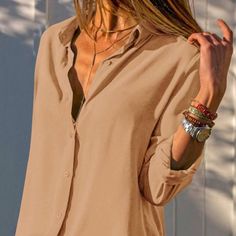 %100 Viscose Women Shirts Only Khaki Color Avaliable Casual Beige Blouse For Office, Casual Beige Office Blouse, Casual Beige Office Top, Casual Brown Office Top, Casual Brown Top For Office, Casual Beige Office Shirt, Casual Brown Blouse For Office, Casual Beige V-neck Shirt, Casual Brown Office Blouse