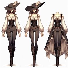 three different views of the same outfit, one with long sleeves and two with high waist