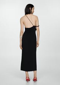 Asymmetric neckline dress Asymmetric Neckline Dress, Asymmetrical Neckline Dress, Asymmetric Neckline, Neckline Dress, Tailored Design, Tailored Dress, Black Party, Jumpsuit Dress, Mango