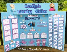 a sign that says brooklyn's learning station, with pictures of the characters on it