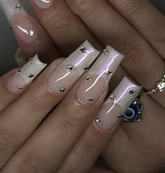 Sparkle French Tip Nails, Baddie Nail Art, 2000s Nails, Valentine Nail, Romantic Nails, Pearl Nails, Long Square Acrylic Nails, Sparkle Nails