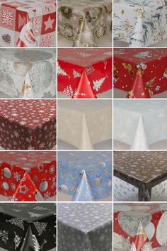 many different types of christmas wrappings are shown in this collage, including red and white