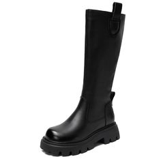 Features: Item Type: Women Black Mid- Calf Riding Boots Upper Material: Top Grain Leather Sole Material: Rubber Shaft Circumference: 34cm Shaft Height: 34cm Heel Height: 5.5cm Platform Height: 3.5cm Color: Black Style: Retro, Classic Season: Spring, Autumn, Winter Size Tips: For the best fit, we recommend choosing one size up when purchasing boots. For customers with wider feet, or a higher instep, we recommend sizing up to ensure a comfortable fit. Please consider your foot width when selecting Winter Heels, Black Riding Boots, Loafer Slippers, Shoe Boot Sandals, Top Grain Leather, Rubber Heels, Black Style, Mid Heel, Boot Sandals