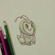 a drawing of a cartoon character in green and pink