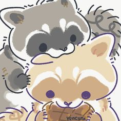 a drawing of two raccoons playing with each other