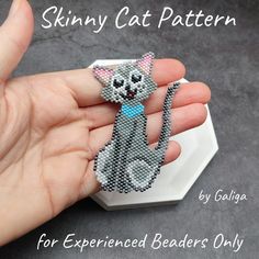 Pretty Skinny Cat Beaded Pattern Design for Brooch, Pendant, | Inspire Uplift Cat Beads Pattern, Black Cat Bead Pattern, Beaded Cat Earrings Pattern, Bead Pets Pattern Cat, Brick Stitch Cat Pattern, Seed Beads Diy, Pet Collar Charms, Bead Crafts Diy, Cat Bead