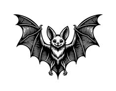 a black and white drawing of a bat