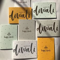 several different types of greeting cards with the words happy diwali written on them