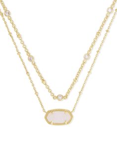 Layering is easier than ever with our Elisa Gold Multi Strand Necklace in Iridescent Drusy, featuring an iconic KS pendant pre-styled with a thoughtfully designed double chain. Multi Strand Necklace Gold, Double Chain, Cute Necklace, Kendra Scott Jewelry