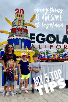 three children standing in front of a colorful cake with the words my 5 top tips