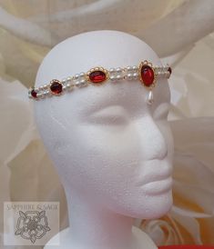 Portrait Jewelry, Silver Head Piece, Gold Headpiece, Color Acrylic, Light Sapphire, Medieval Jewelry, Historical Period, Bodice Dress, Dress Gown