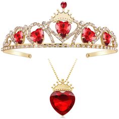 PRICES MAY VARY. ♚ Descendants 4 crown designs Set with 1 pcs big red heart rhinestone and four middle Rhinestone. This is a perfect set to make a fairytale crown for your princess. ♚ Tiara size: approx 6" length ; 5"width ; 2"height (15cm*13*5cm) tiara that fits most women. ♚Material:Zinc alloy,Red Rhinestone,Acrylic. ♚ Descendants 4 Crown Red Heart Crown, Descendants 4 Tiara ,Rise of Red Cosplay,Queen of Hearts Costume,Queen of Hearts Crown,Descendants 4 Rise of Red Costume ♚ Very Comfortable Red Heart Crown, Tiara Jewelry, Evie Costume, Descendants 4, Halloween Princess, Heart Costume, Queen Of Hearts Costume, Red Heart Necklace, Descendants 3