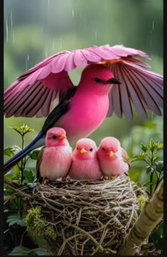 a group of birds sitting on top of a nest