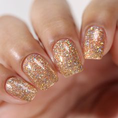 Bronze Glitter Nails, Butterscotch Nails, Short Gold Nail Designs, Brown Shimmer Nails, Gold Shimmer Nails, Sparkly Gold Nails, Gold Sparkly Nails, Gold Sparkle Nails, Sparkly Nail Polish