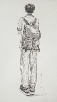 a drawing of a person with a backpack