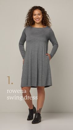 A five-piece merino wool capsule for the fall season - including a dress, leggings, scarf, cardigan and long sleeve tee. Merino Dress, Silhouette Dress, Ponte Leggings, Travel Dress, Fall Essentials, Quality Dresses, Fabulous Dresses, Day Of The Week, Dress Silhouette