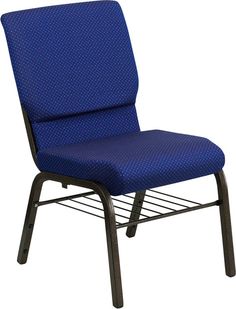 a blue chair with black legs and a metal frame on an isolated white background photo