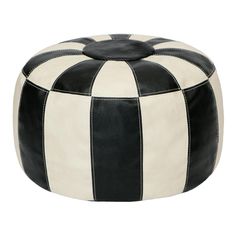 a black and white striped ottoman