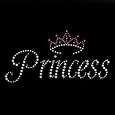 the word princess with a crown on it's head is shown in white and pink