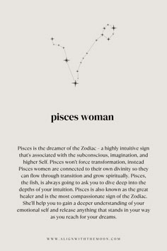 the zodiac sign pisces woman is shown in black and white, with stars above it