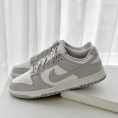 Nike Dunks Nike Gray Shoes, Grey Dunks Outfit Woman, Gray Dunks Outfit, Nike Dunks Gray, Trendy Nike Shoes For Women, Nike Grey Shoes, Nike Dunk Low Gray, Clean Girl Shoes, Gray Dunks