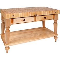 a wooden table with two drawers on it