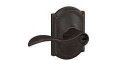 an image of a door handle with a lever on the left hand side and dark bronze finish