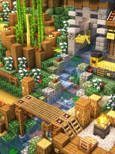 ♡- credits to the owner! Im not entirely sure who they may be -♡🌙♡- ꒰ 🌸 ꒱ not mine ☆ﾟ Minecraft Water Walkway, Minecraft Savannah Village Ideas, Town Center Minecraft Ideas, Minecraft Hillside House, Minecraft Port Town, Minecraft Market Stalls, Minecraft Market, Minecraft Camp, Minecraft Garden