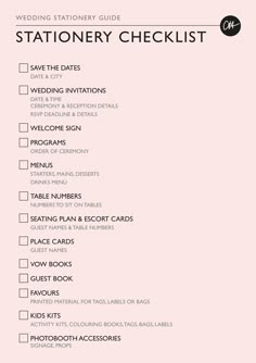 wedding stationery checklist with pink background