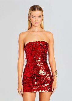 Nolia Sequin Embellished Dress – Retrofete Red Sequin Dress Short, Sequin Tube Dress, Sequin Dress Short, Celebrate Birthday, Red Sequin Dress, Evening Mini Dresses, Nightclub Party, Sequined Dress, Red Evening Dress