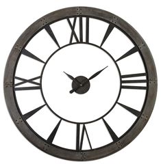 a large metal clock with roman numerals on the face