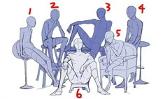 an image of people sitting in chairs with their feet on the table and numbers pointing to them