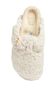 Supersoft shearling floods the interior of this cozy clog resting on the brand's legendary cork footbed with springy, contoured arch support. Contoured footbed with arch support Leather and genuine shearling (New Zealand, Australia, Spain or Germany) upper and lining/synthetic sole Imported Birkenstock Mules, Bootie Slippers, Cuddly Teddy Bear, Clog Slippers, Loafer Slippers, Birkenstock Boston, Slipper Socks, Womens Clogs, United Colors Of Benetton