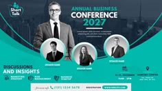 the conference flyer for short talk, featuring three men in business attire and two women in suits