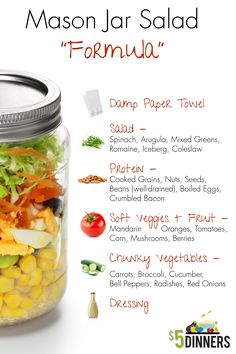 the mason jar salad is full of vegetables and other things to make it into a meal