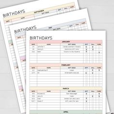 two printable birthdays calendars with the words happy birthday written on each one