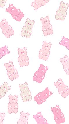 many pink and white teddy bears on a light blue background, with pastel colors