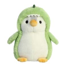 a green and white penguin stuffed animal