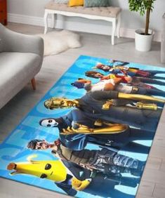 a living room area rug with cartoon characters on it