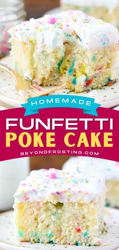 Homemade Funfetti Poke Cake, easter cakes, easter desserts to impress Funfetti Poke Cake, Funfetti Cake Mix Recipes, Easy Poke Cake, Poke Cake Recipe, Moist Vanilla Cake, Easter Brunch Food, Poke Cake Recipes, Easter Cake, Funfetti Cake