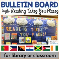 bulletin board reading takes you places for library or classroom