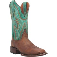 BABS LEATHER BOOT - Dan Post Boots Green Square Toe Boots For Fall, Fitted Green Snip Toe Boots, Green Snip Toe Ranch Boots, Dan Post Womens Boots Cowgirl, Green Western Boots For Rodeo, Western Green Snip Toe Boots, Green Leather Western Boots, Teal Boots Cowgirl, Turquoise Leather Western Boots