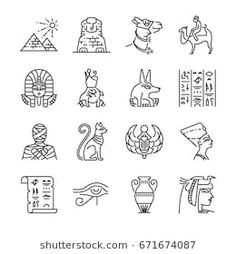 the egyptian symbols and their meaningss are shown in this image, it is black and white