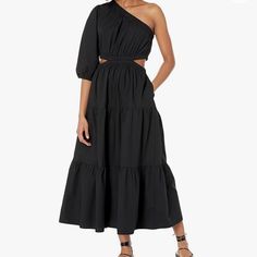 Elevate Your Style With The Drop Women's April One Shoulder Cut-Out Tiered Midi Dress. This Stunning Black Dress Is Made Of 100% Cotton And Features A Fit And Flare Style With Layered Accents That Add A Touch Of Elegance. The Adjustable Neckline And Comfortable Sizing Make It Perfect For Travel, Weddings, Parties, Or Casual Wear During Any Season. Get Ready To Turn Heads With This Stunning Dress! Smoke-Free Home. Same Day Or Next Day Shipping Depending On Time Of Day, Ordered And Excluding Holid Tiered Midi Dress, The Drop, Shoulder Cut, Orange Dress, Amazon Finds, Guest Dresses, Fit And Flare, Shoes Jewelry, One Shoulder Dress