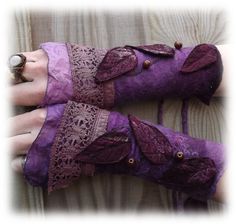 Crochet Bangles, Pixie Clothing, Pixie Outfit, Costumes Dresses, Purple I, Arm Cuffs, Crochet Weaves, Wings Art, Lace Cuffs